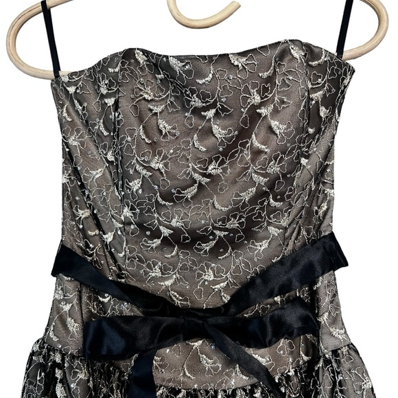 Gunne Sax Black Gold Bow Waist Mesh Lace Overlay Mini Vintage Y2K Prom Dress - Picture 5 of 14